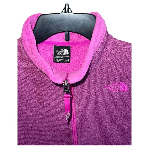 The North Face Fleece Jacket Girls Size L Magenta Front Zip Sweater Long Sleeve - Picture 2 of 4
